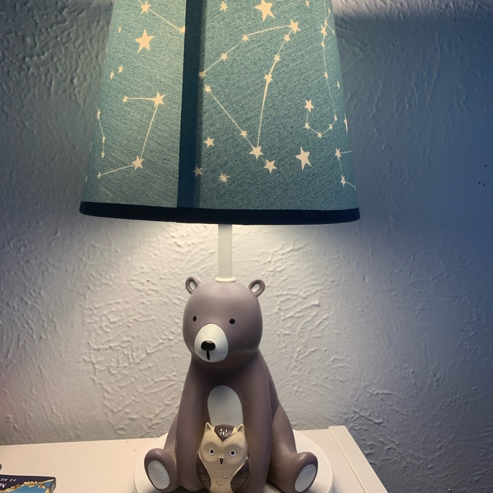 Bear and Owl Table Lamp with Constellation Shade